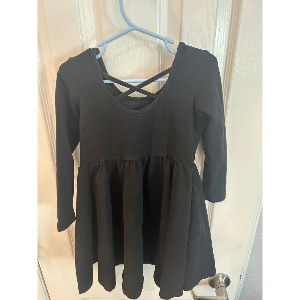 Ballerina twirl Skater Dress Black Long‎ Sleeve Crisscross Back Kids Casual